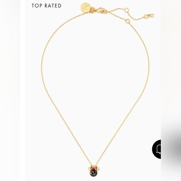 NEW KATE SPADE x DISNEY MINNIE MOUSE DARK STONE GOLD TONE NECKLACE + DUST BAG - Picture 3 of 3